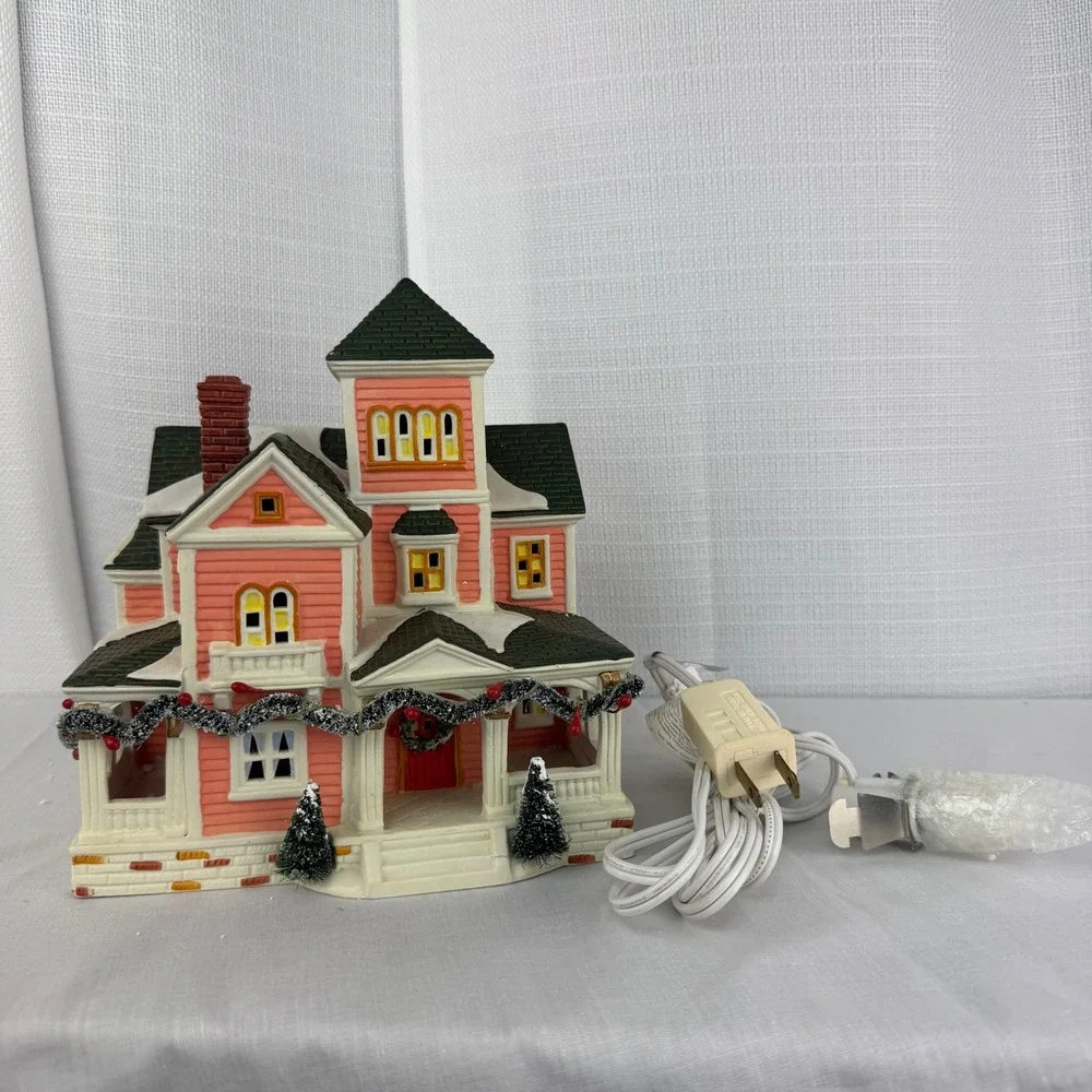 VTG Holiday Living Porcelain Lighted House Pink Victorian Christmas Village Home
